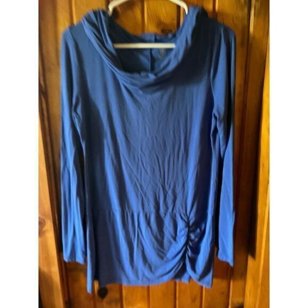 Gaiam Royal Blue Cowl Neck Athletic Top Long Sleeve Ruched Side‎ Yoga Workout